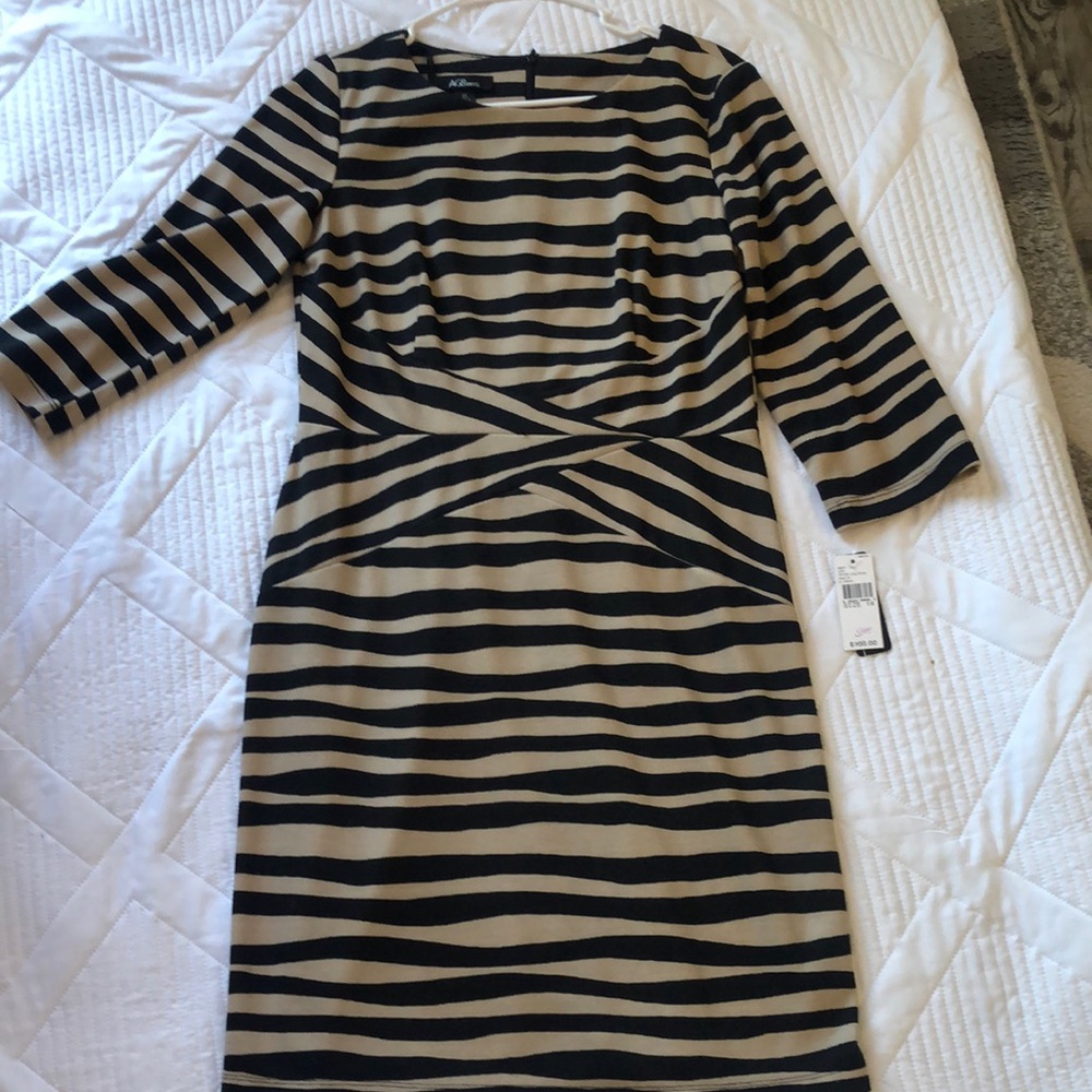 ABG Women’s Chic Striped Black and Tan Dress.